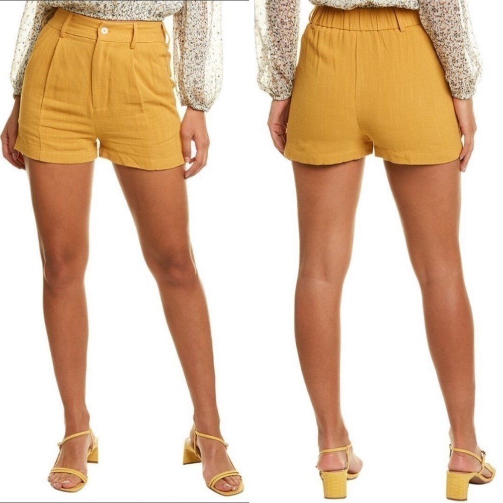 NWT Walter Baker Mustard Yellow High Waisted Jasmine Linen Blend Shorts Sz XL